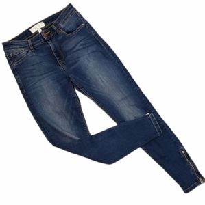 Mango Tattoo Skinny Cropped Blue Jeans Women's Size 2 Blue Denim Zipper